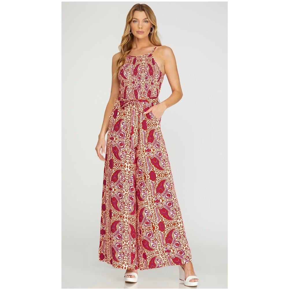 She + Sky - Smocked Tube Jumpsuit w/Waist Tie - Small - Picture 2 of 6